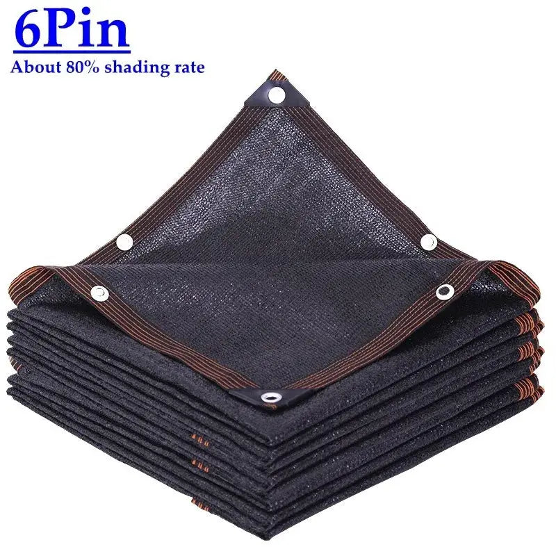 Sunshade net panels, black HDPE with metal grommets for greenhouse and garden shading (6Pin)