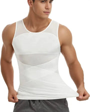 Men's white compression tank top by Simples Market with chest and abdomen shaping