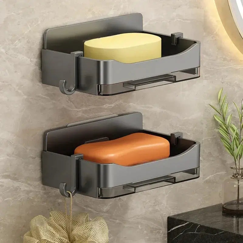 AquaNova Wall Mounted Soap And Sponge Holder With Free Punching Design Double Drainage For Quick Drying