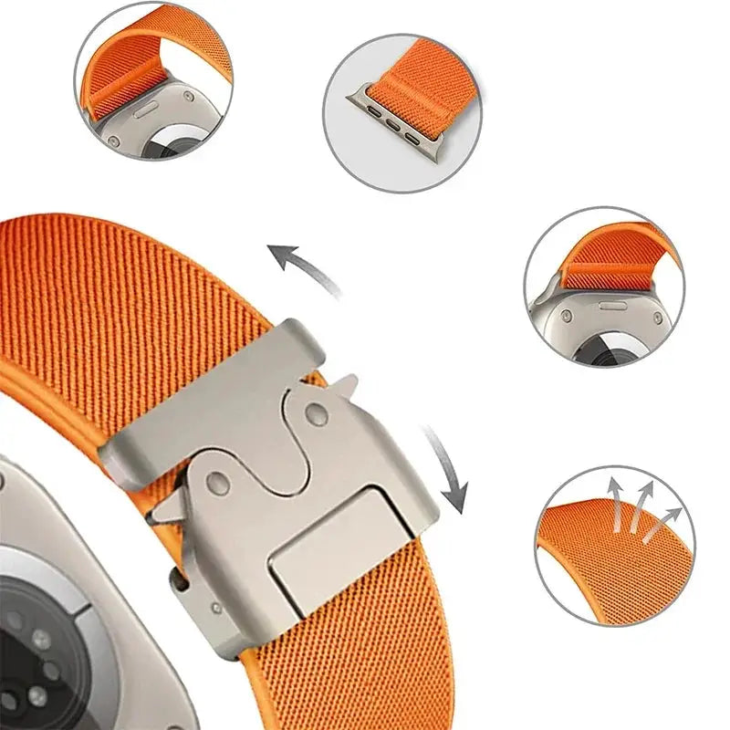 Simples Market braided orange nylon Apple Watch Ultra 2 band with metal clasp for 49mm/46mm