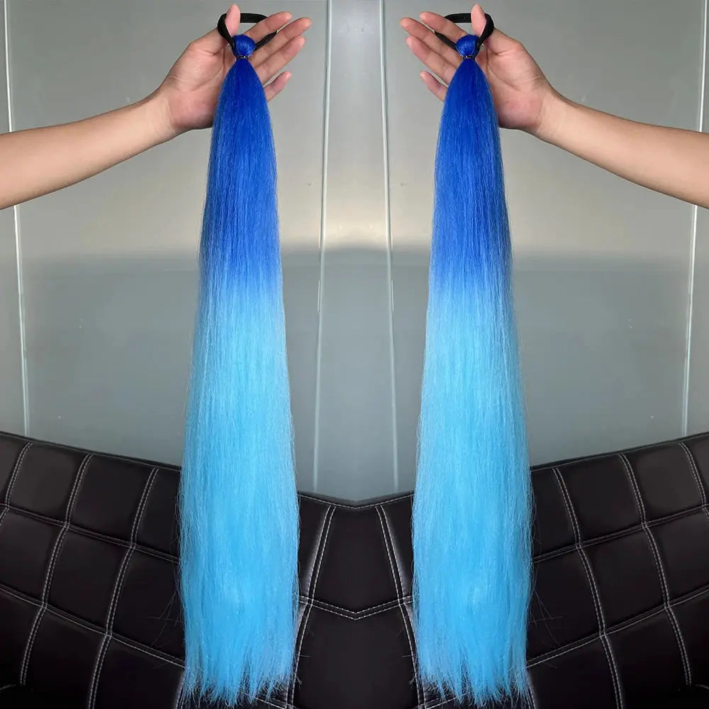 Synthetic Straight Ponytail Extensions 2 Pack With Elastic Hair Tie Colorful Braiding Hair Accessories For Women