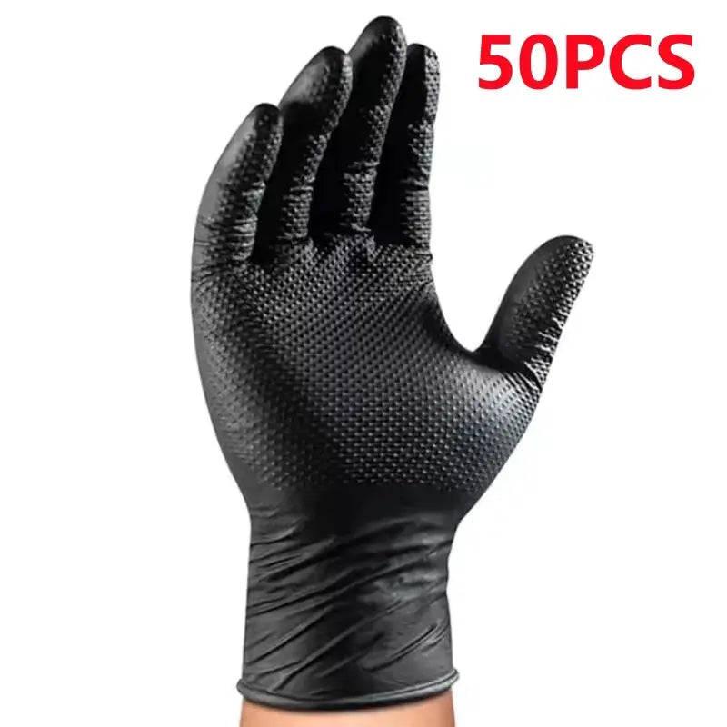 Industrial Black Nitrile Gloves 8 Mil Heavy Duty Diamond Textured Latex Free Disposable For Mechanics Auto Tattoo