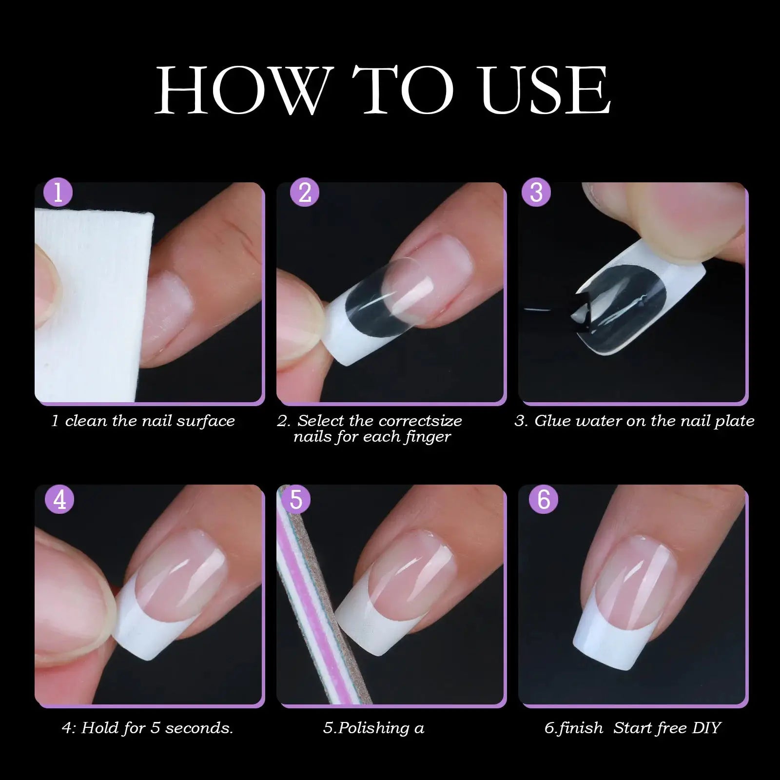 Armor Acrylic French False Nails 120 Piece Box Removable Mixed Size Press On Nails For Medium Length Square Full Cover