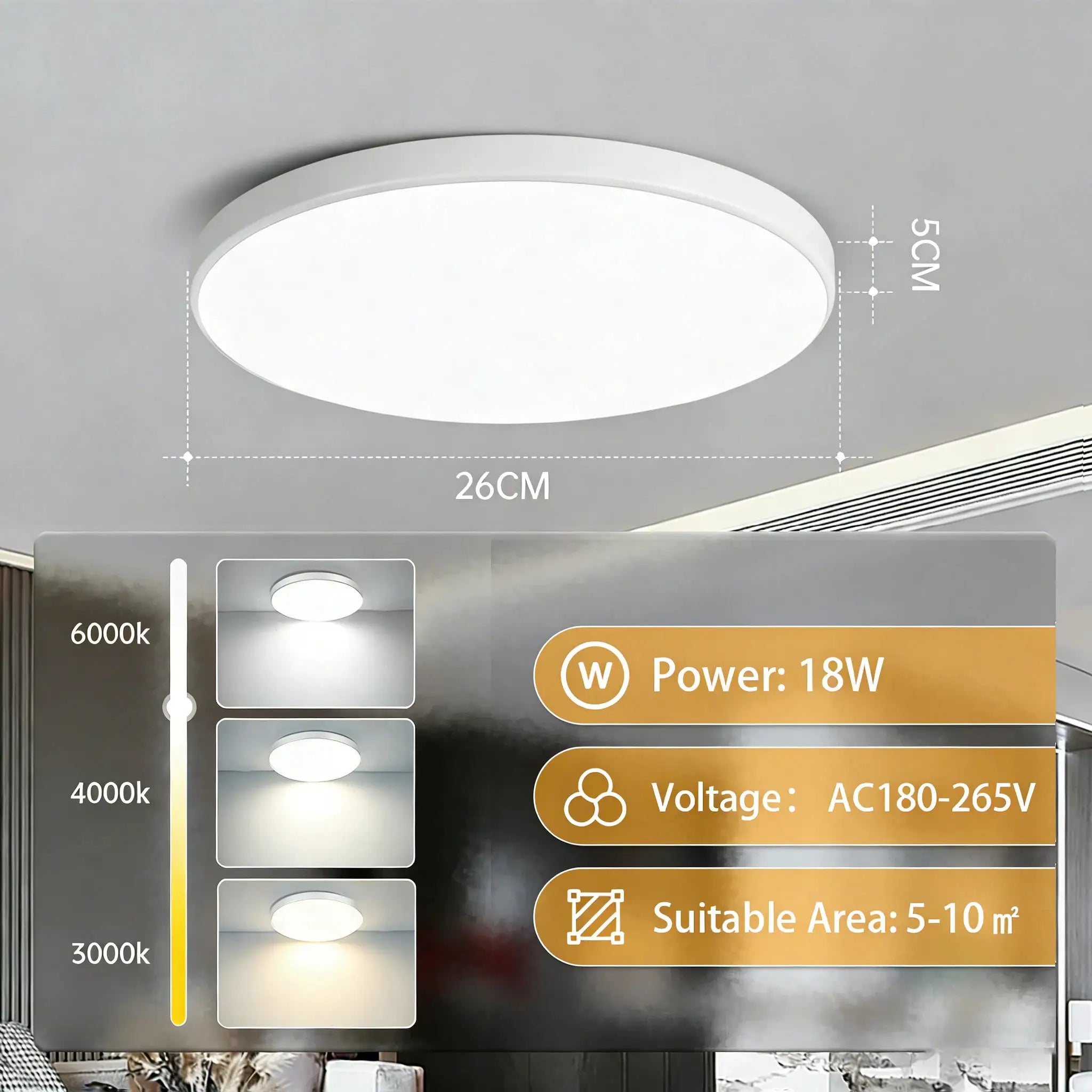 LED ceiling lamp by Simples Market, round ultra-thin white panel, 18W, 220V.
