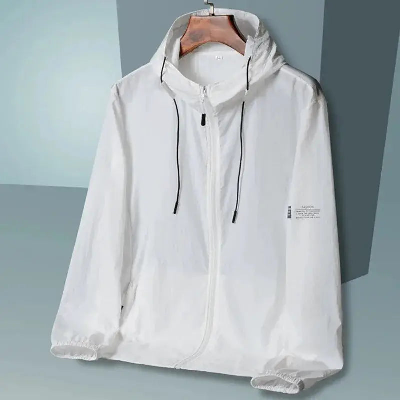 Simples Market white lightweight sun-protection hooded windbreaker jacket with drawstrings