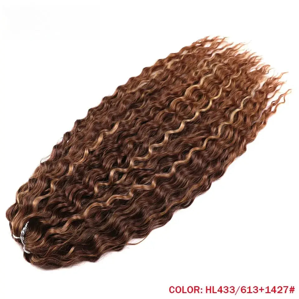FASHION IDOL 22in Ariel Curl Crochet Hair Extensions, brown ombre with blonde highlights