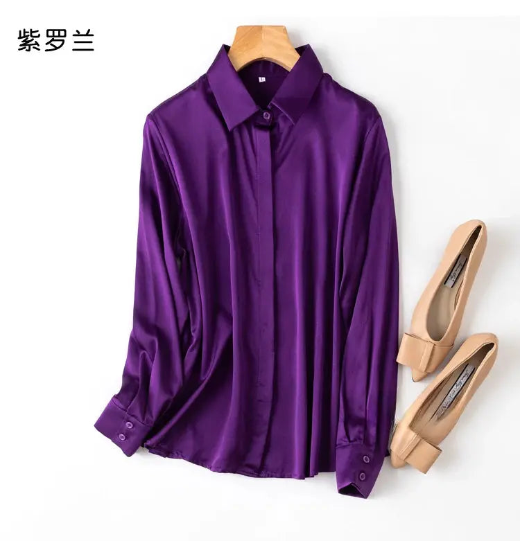 Tajiyane Women's Mulberry Silk Blend Long Sleeve Office Blouse