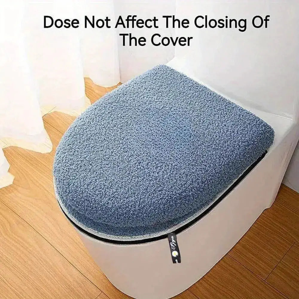 Toilet seat cushion set with thick blue fleece cover, zipper, machine washable, Simples Market