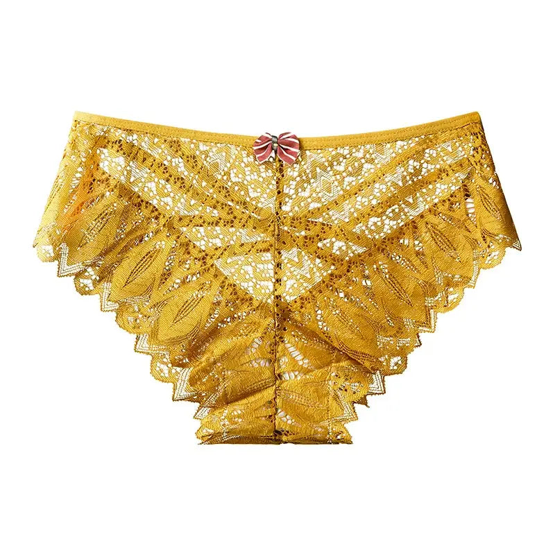 LaceLuxe Women Breathable Lace Panties Briefs Comfortable Nylon Spandex Blend With Hollow Bowknot Design