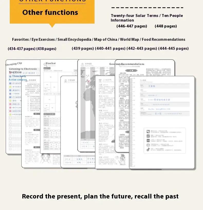 Kinbor Notebook 2026 Planner in A5/A6; five sample pages show daily, weekly, and timeline layouts