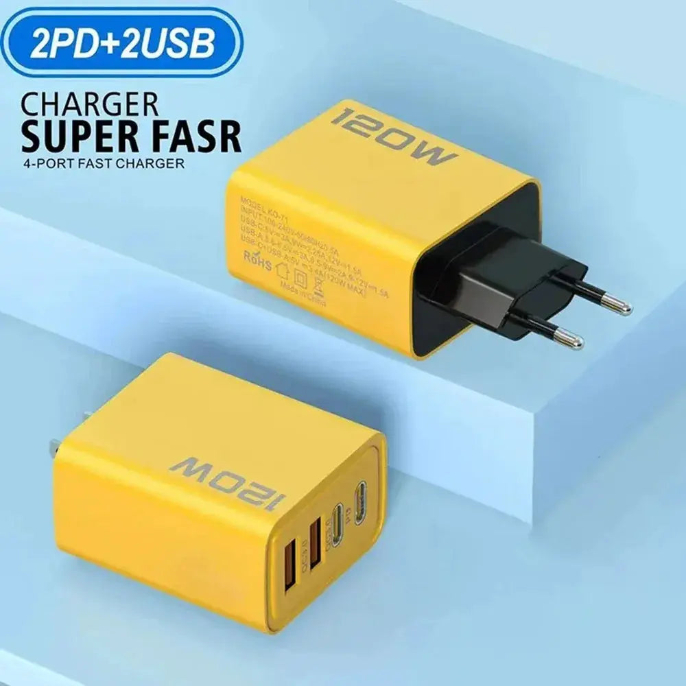 Four Port USB C PD Charger With Quick Charge 3.0 Type C Fast Charging For iPhone 16 15 Samsung Xiaomi Huawei