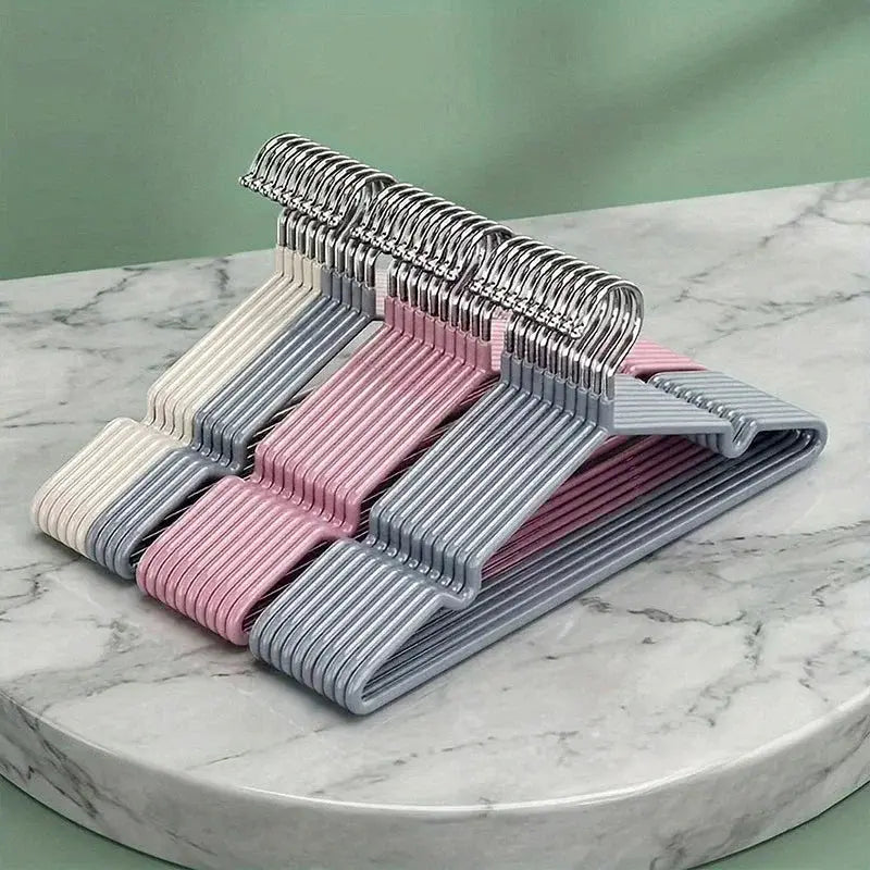 Nano-coated non-slip clothes hangers set, 10pcs, in pastel gray, blue and pink