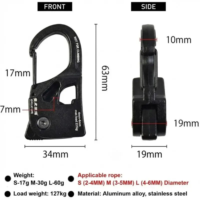 Simples Market aluminum alloy tent rope tensioner, self-lock rope adjuster, 2-10mm, anti-slip tarp tightener, black