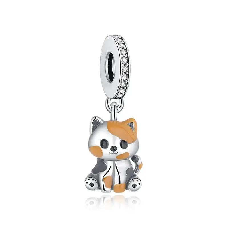 925 Sterling Silver Paw Print Charm Beads for Dogs and Cats Jewelry Pendant Fit for Bracelets Necklaces DIY Projects