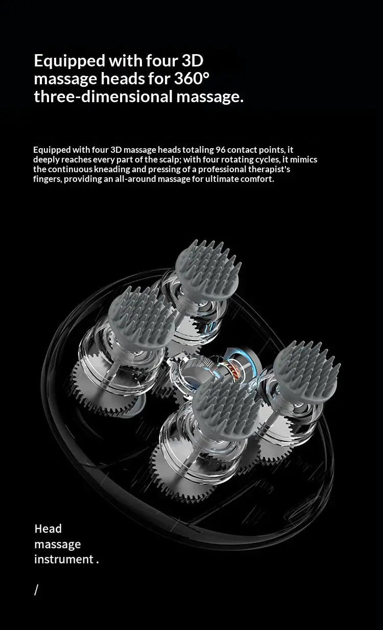 Deep Scalp Massager by Simples Market, four gray 3D massage heads, washable portable tool