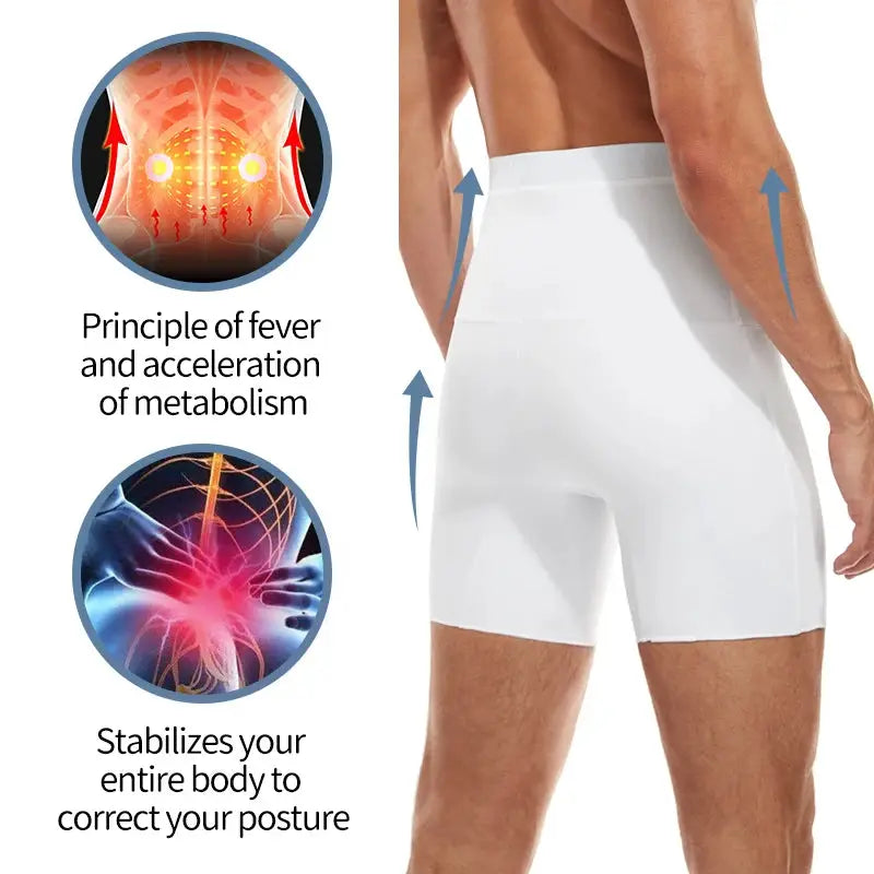 Men's body shaper compression shorts by Simples Market, white, high‑waist tummy‑control shapewear.