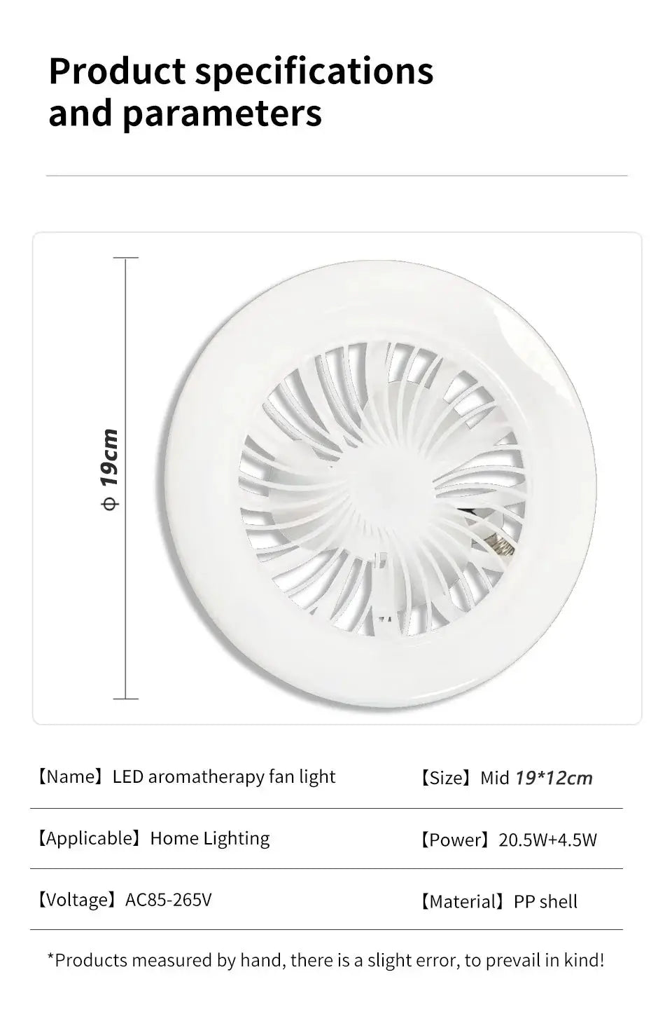Simples Market LED aromatherapy fan light, white round ceiling fan with 19 cm diameter