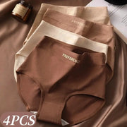 4Pcs women's high-waist cotton briefs set in brown, beige and cream; Preference-branded underwear