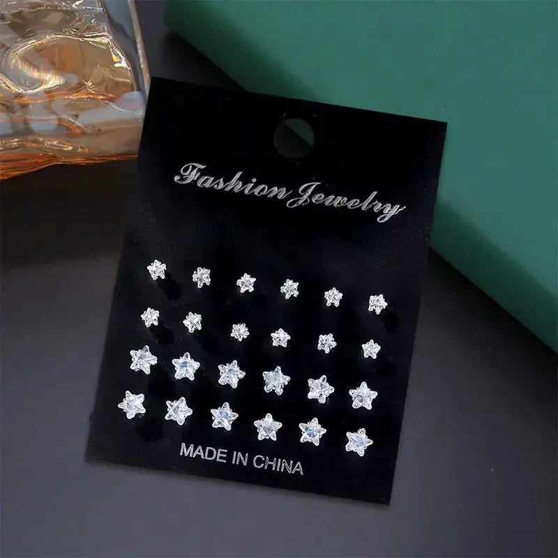 AuroraStone 12 Pairs Stainless Steel Gemstone Bud Stud Earrings Unisex Everyday Fashion Jewelry Gift