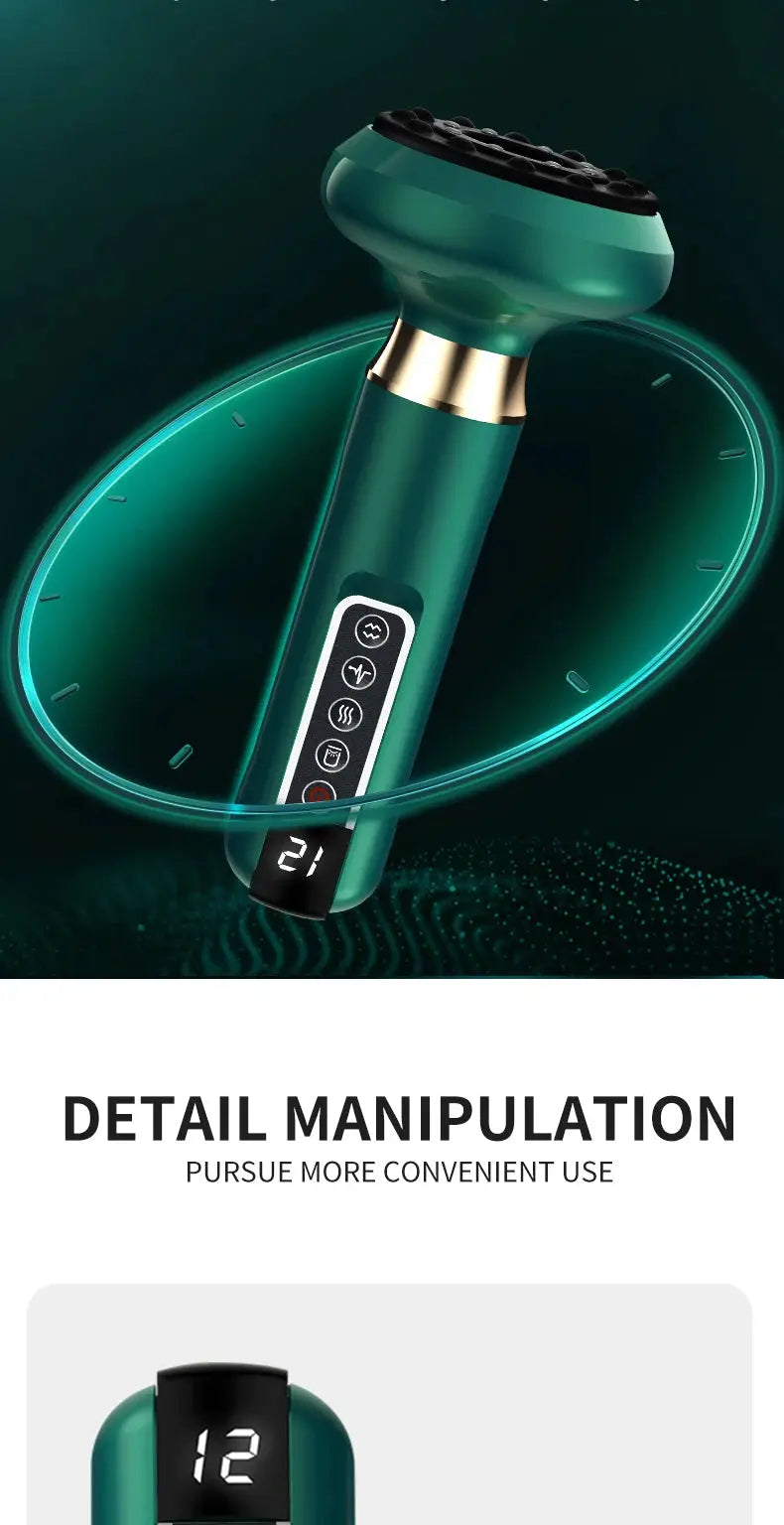 Simples Market tricolor electric massager with vacuum suction cup head, teal body and digital display