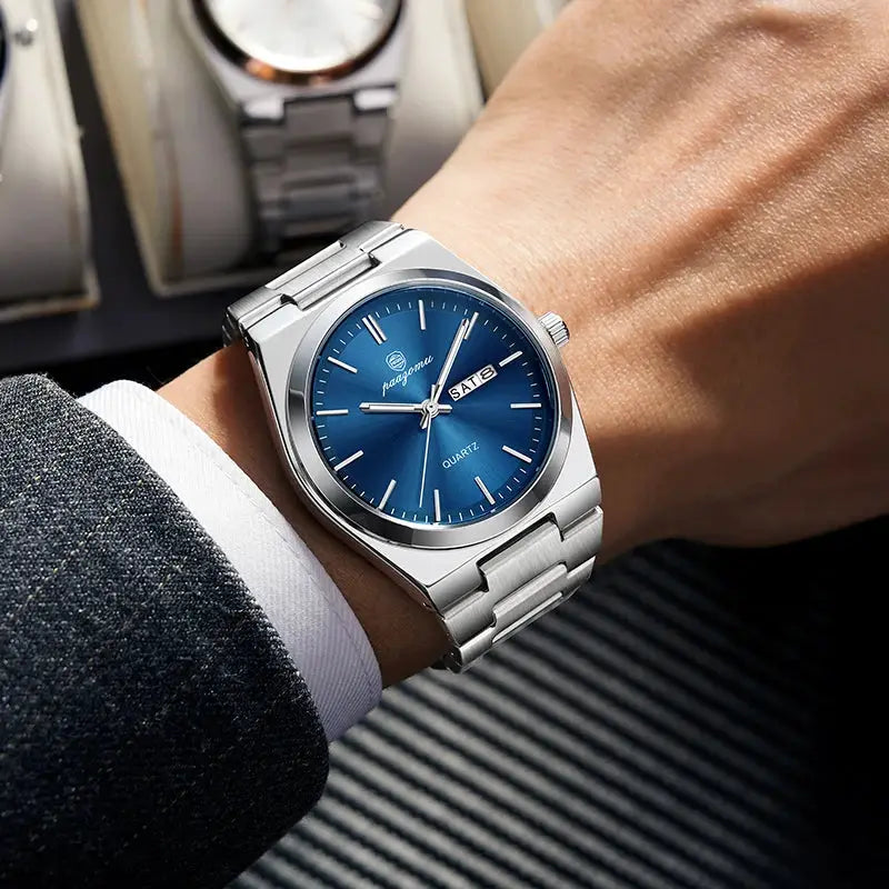 PAAZOMU Luxury Quartz Men Wristwatch Stainless Steel Sport Watch With Luminous Dial Date Week 3 Bar Water Resistance