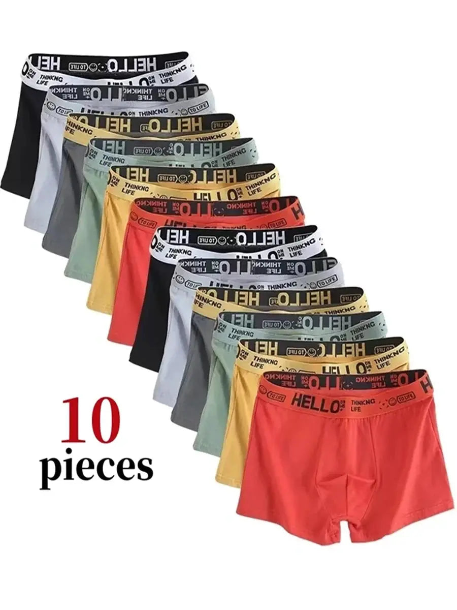 Men's boxer shorts, 10-piece set in assorted colors, high-stretch breathable fabric