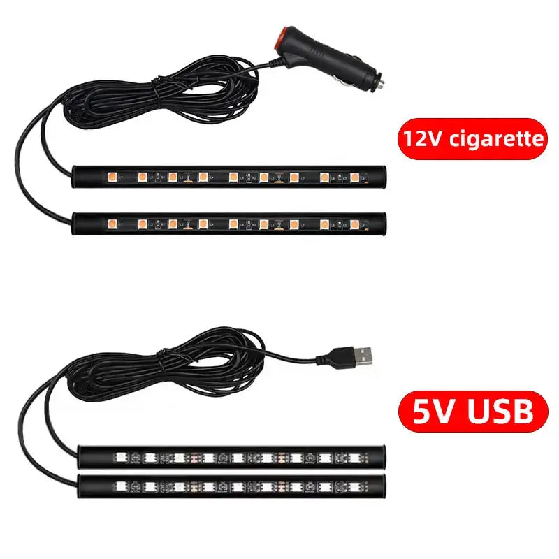Simples Market 2 in 1 LED car neon light bars, black interior lighting, USB 5V or cigarette-lighter powered, set of 2