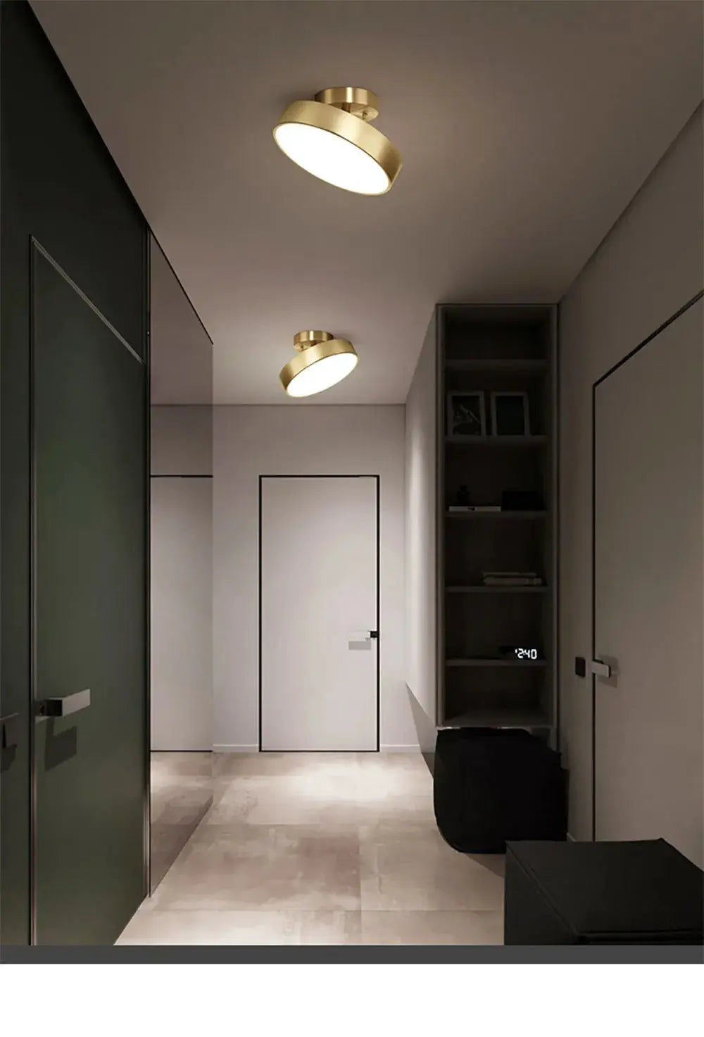 Round copper LED ceiling light fixtures (2) for Nordic modern hallway decor