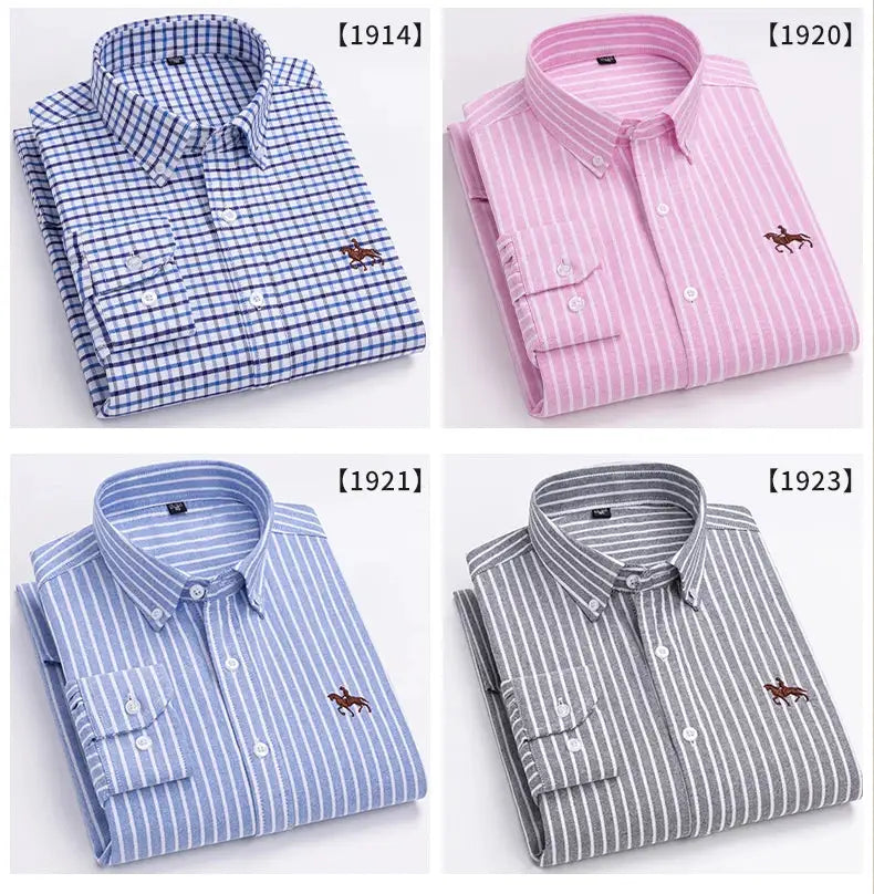 Simples Market men's 100% cotton Oxford shirts, 4-color pack, long sleeves.