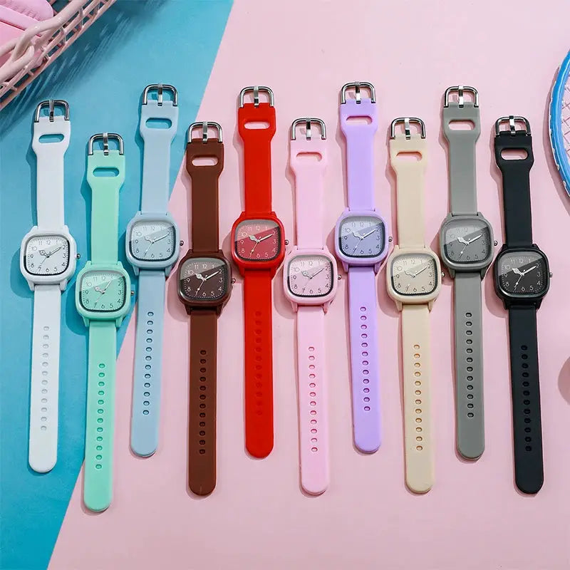 Simples Market 10-piece silicone-band women's quartz watches set in pastel colors