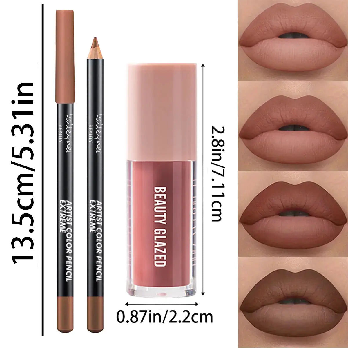 Two Piece Velvet Texture Lip Makeup Set With Matte Finish Red And Brown Shades For Moisturizing Natural Lip Look