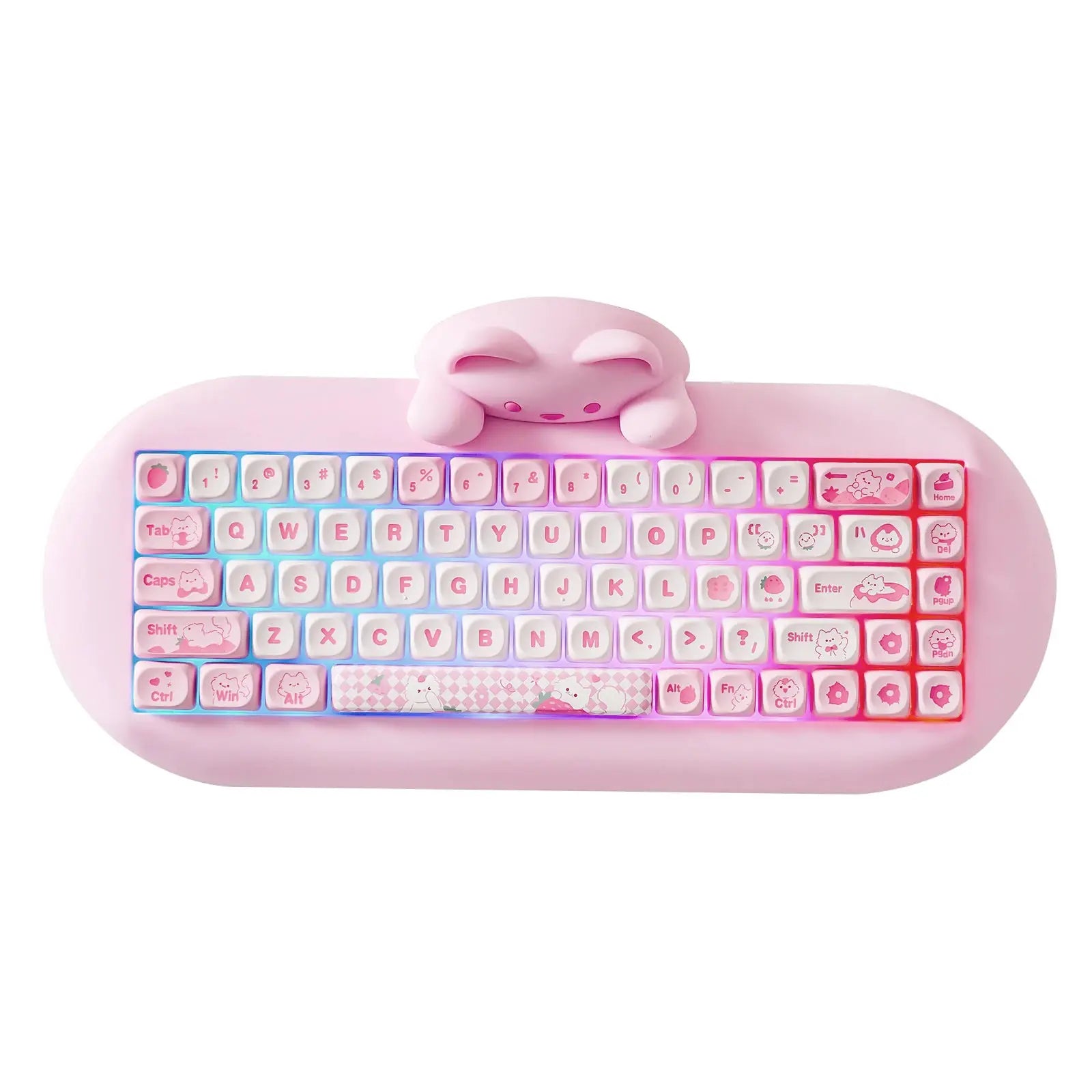 YUNZII C68 wireless gaming keyboard in pink silicone case with 65% hot-swap, cat-themed RGB keys