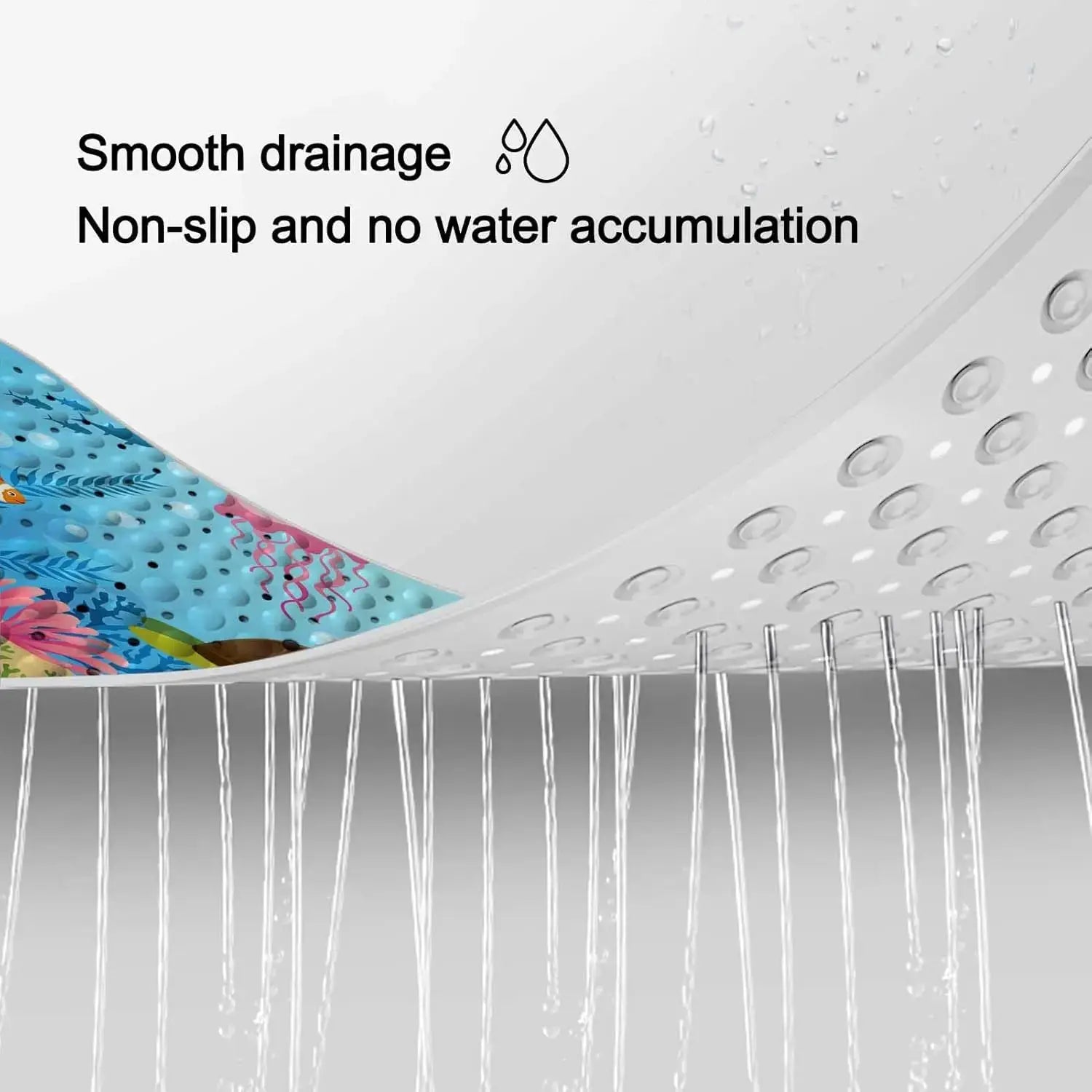 Extra long bathtub mat 40x100cm with a colorful cartoon print, non-slip with suction cups and drain holes