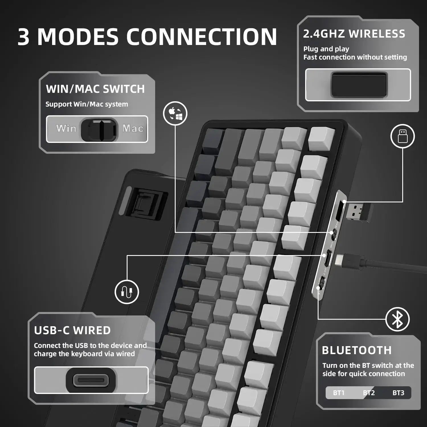 ATTACK SHARK X85 wireless mechanical gaming keyboard by Simples Market, TKL 82 keys, gasket mount, rotary knob, RGB.