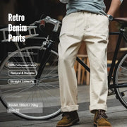 Maden Vintage white cottonseed hull jeans, straight loose-fit casual pants for men by Simples Market