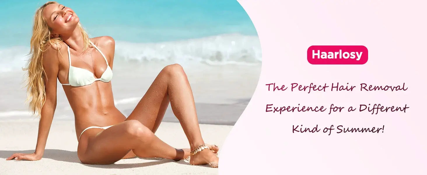 IPL hair removal device banner by Haarlosy on pink background with Simples Market branding