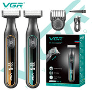VGR 360 hair trimmer 2-pack by Simples Market; black handheld clippers with gold and teal accents, USB cable and box.