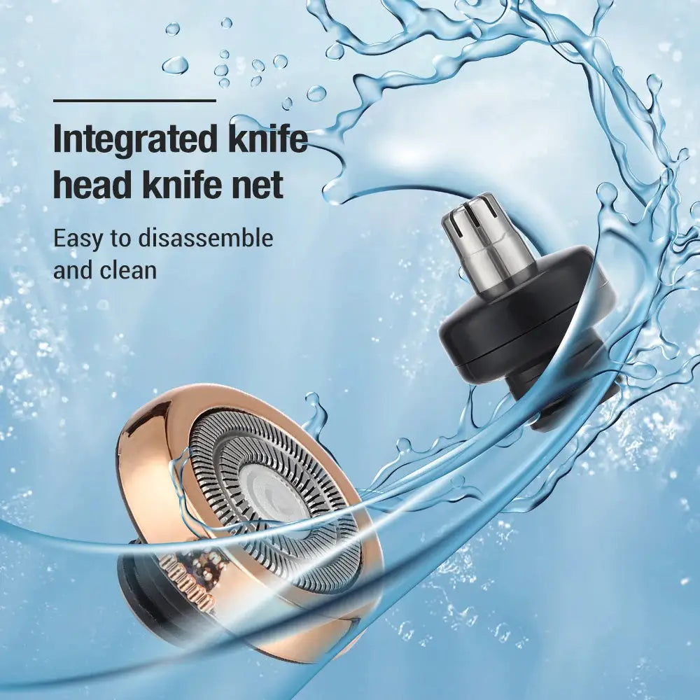 Mini washable electric travel razor by Simples Market; rose-gold head with Type-C charging capsule