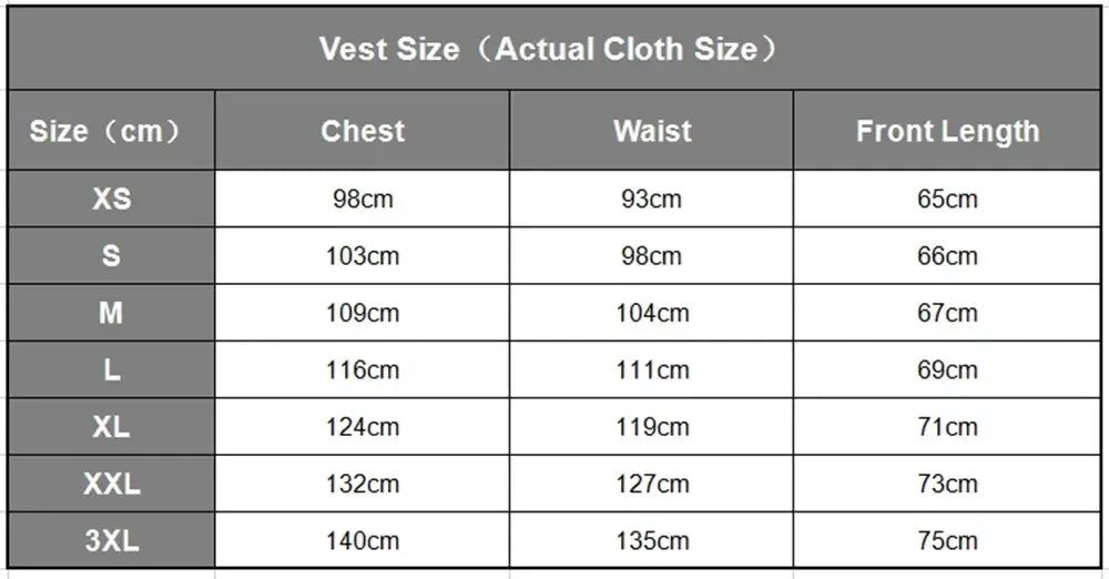 Simples Market wool tweed vest size chart (actual cloth size) showing chest waist and front length for XS-3XL sizes.