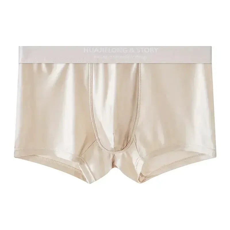 Boxer shorts beige satin-like ice-silk, breathable, HUAJIELONG & STORY waistband