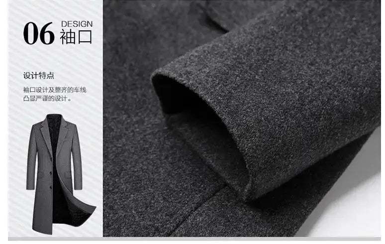 Men's X-Long wool-blend overcoat, gray cashmere-feel fabric, Simples Market, XXL