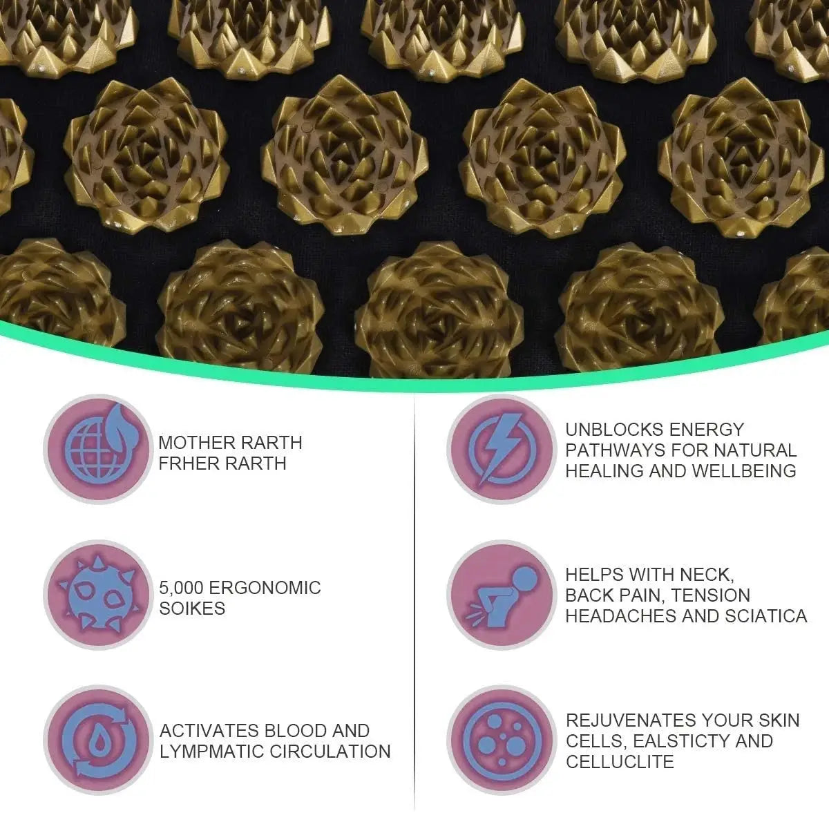 Simples Market acupressure yoga mat Kuznetsov's applicator cushion with spike needles, golden spikes