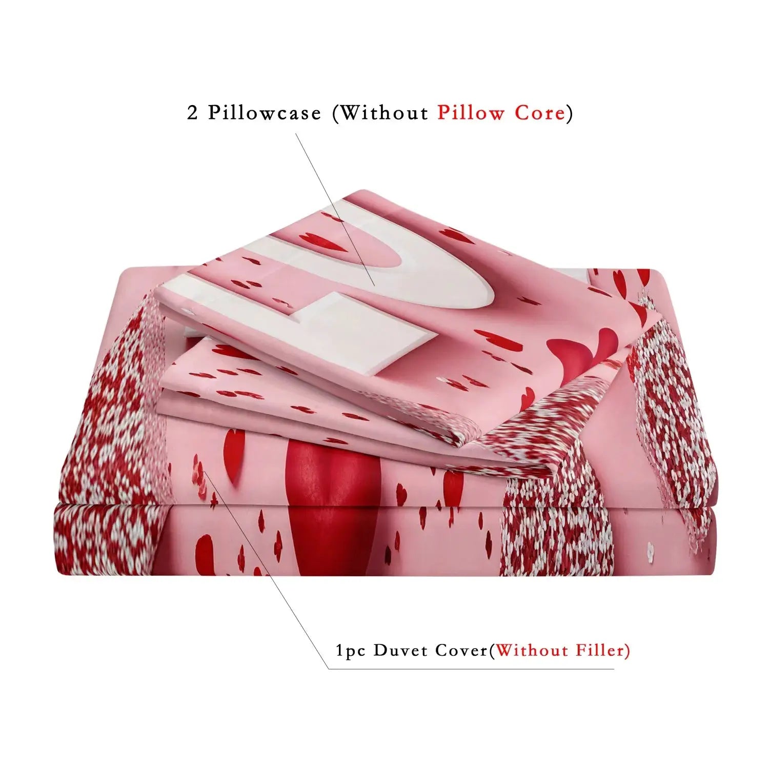 3-piece pink rose-pattern bedding set: duvet cover and two pillowcases