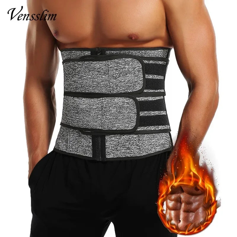 Vensslim men waist trainer belt in gray heather with dual Velcro straps.