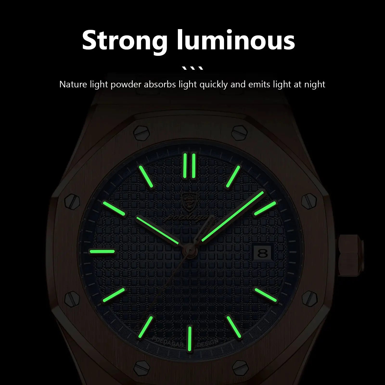 POEDAGAR Luxury Business Wristwatch For Men Stainless Steel Waterproof With Luminous Date Display Quartz Movement