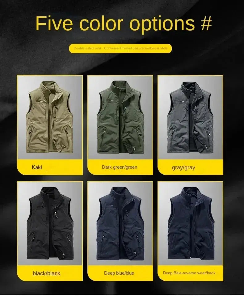 Simples Market outdoors gilet heated vest for men in six colors: khaki, dark green, gray, black, deep blue, blue.