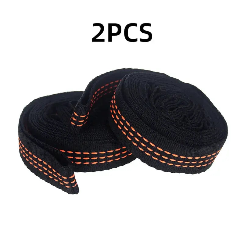 2Pcs Hammock straps, black polyester with orange stitching, 600lb capacity