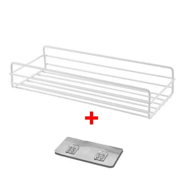 White iron wall-mounted shelf organiser for kitchen and bathroom with drainage rack (2-piece set)