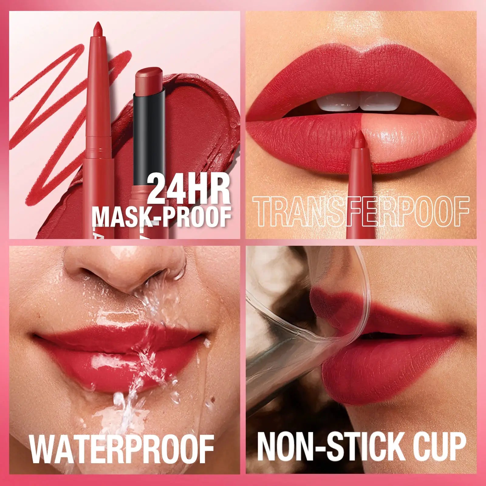 Luxelle Lip Liner and Lipstick Duo Waterproof Smudge Proof Long Lasting Wear Easy to Apply