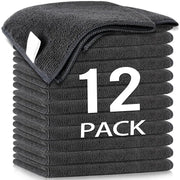 Microfiber cleaning cloths, 12-pack, dark gray, lint-free towels for car windows
